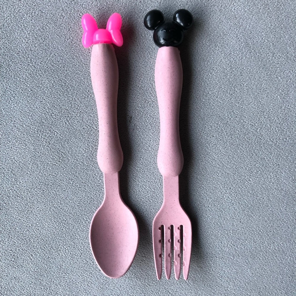 Set of 2 Utensils ~ Spoon & Fork ~ Minnie Mickey ~ Pink ~ Brand New!
